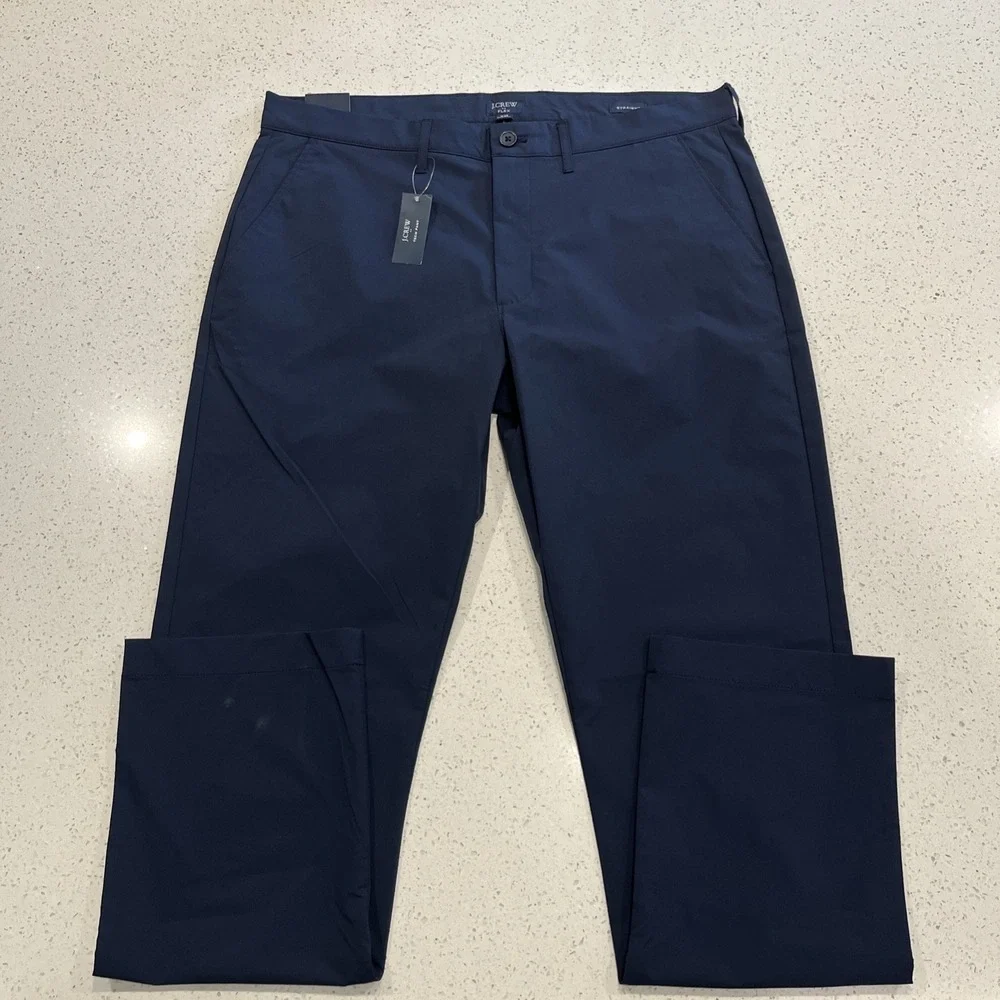 New J Crew Tech Pant Men 35x32 Navy Stretch Moisture Wick UPF 50+ Golf Chino NWT